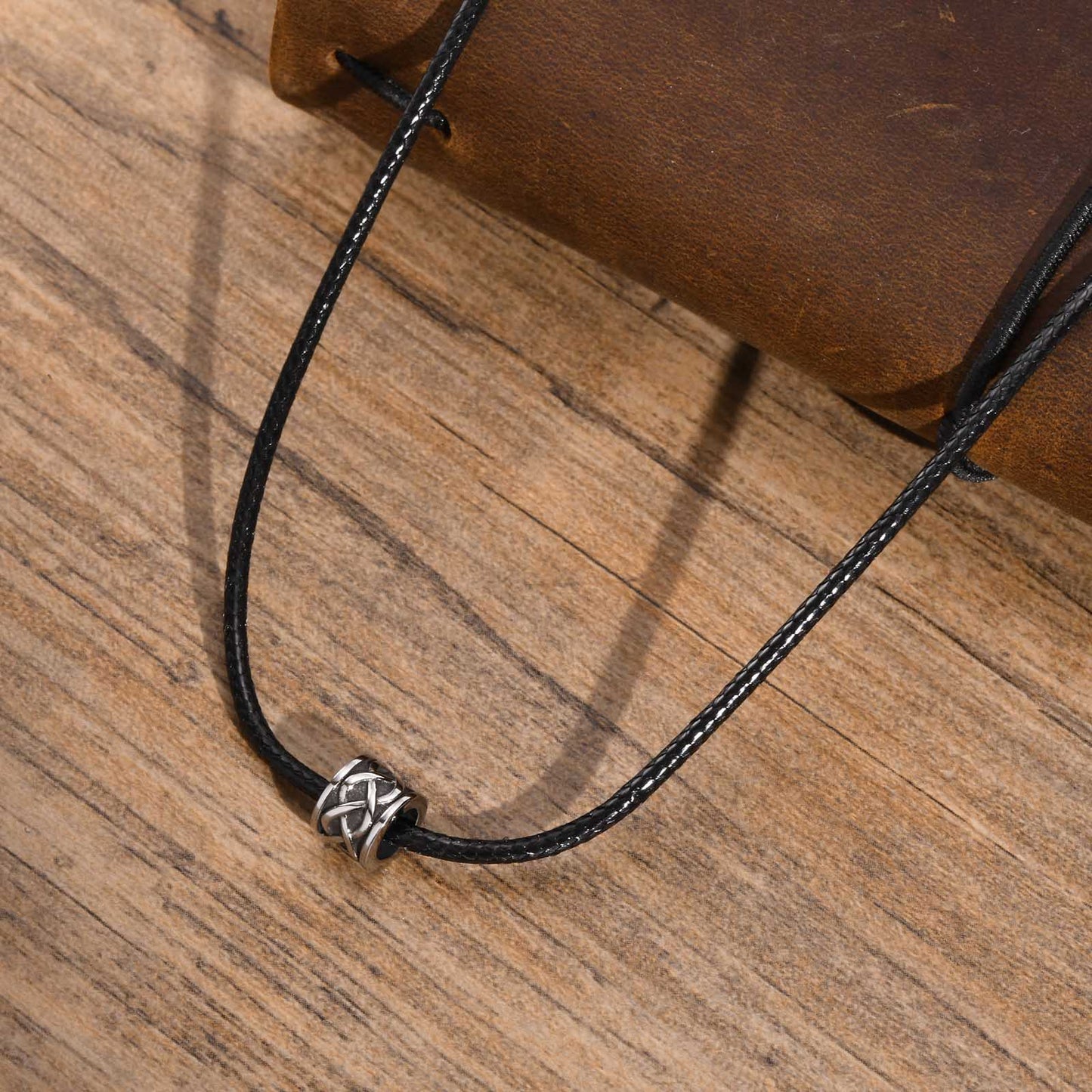 Men's Stainless Steel Celtic Knot Black Cylinder Pendant Necklace