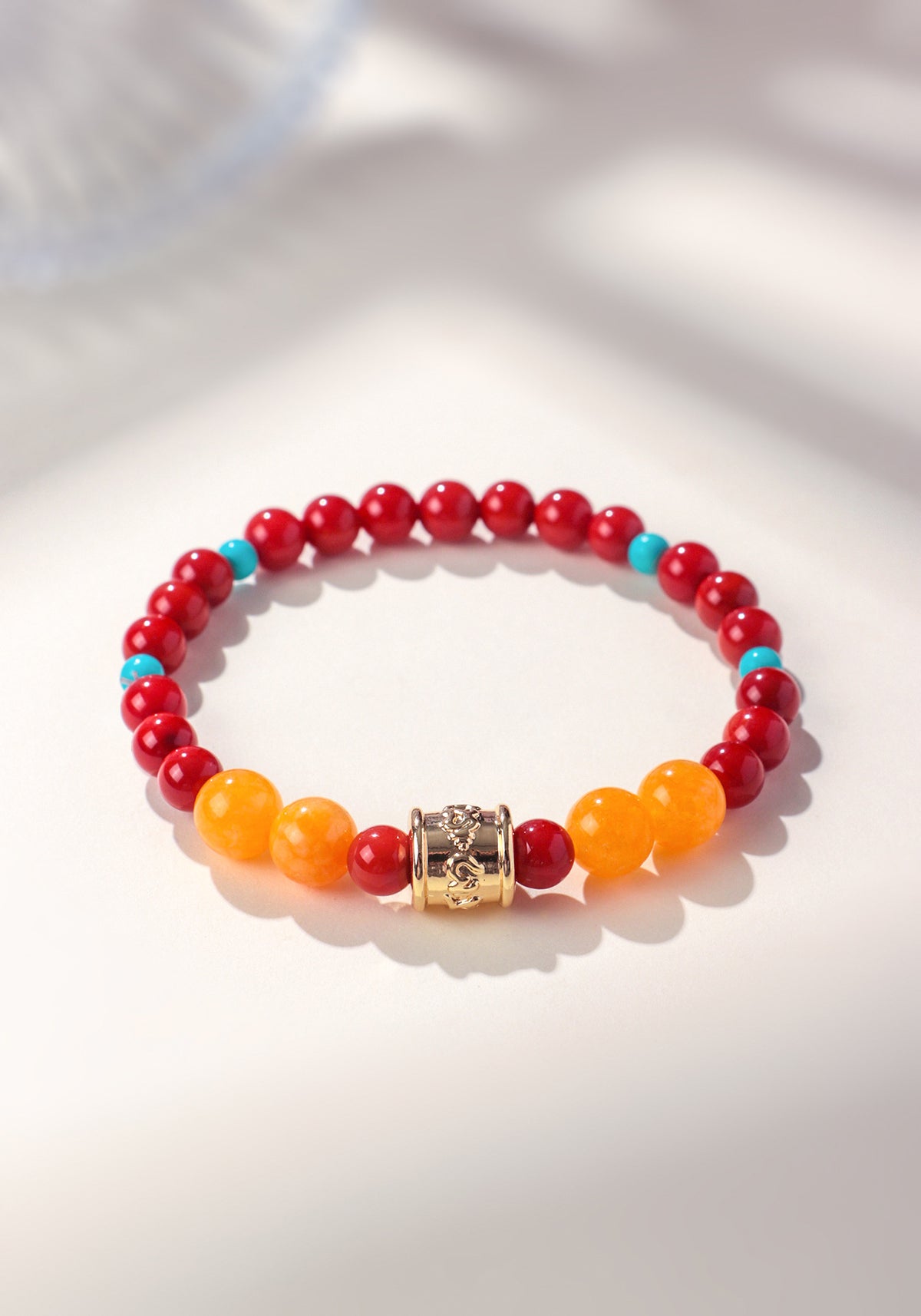Red Agate & Yellow Chalcedony Fortune Lock Bracelet