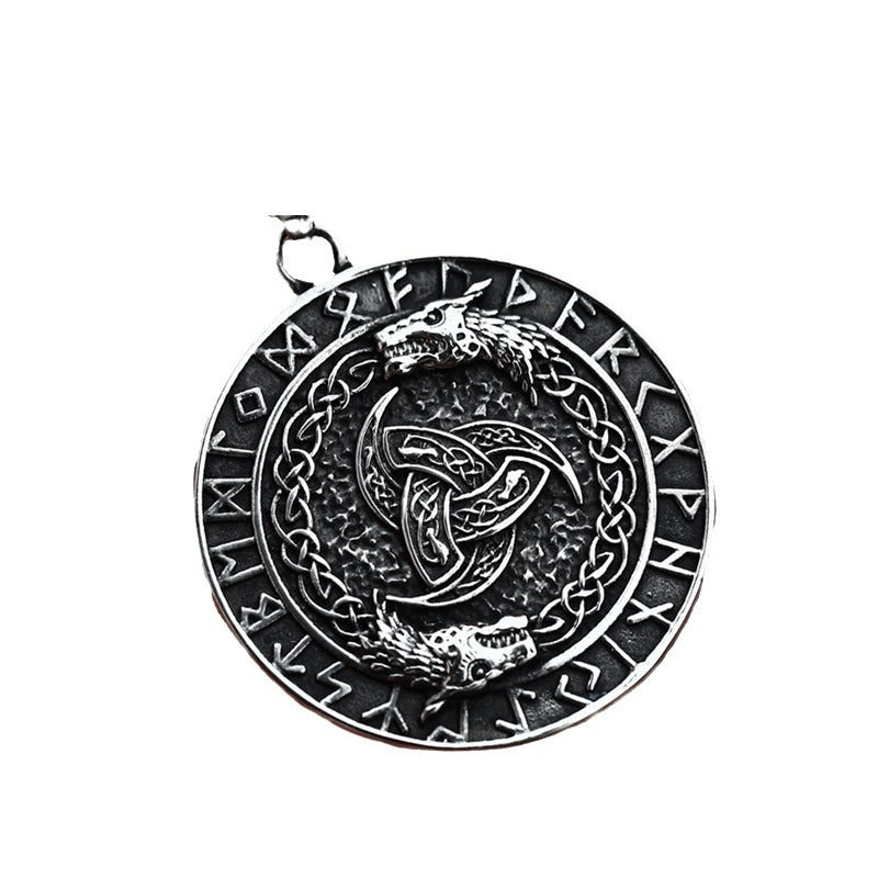 Nordic Viking Double Wolf Celtic Knot Stainless Steel Men's Pendant
