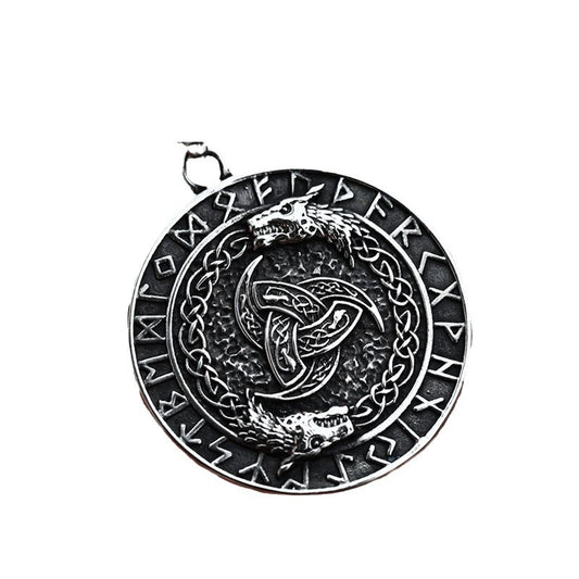 Nordic Viking Double Wolf Celtic Knot Stainless Steel Men's Pendant
