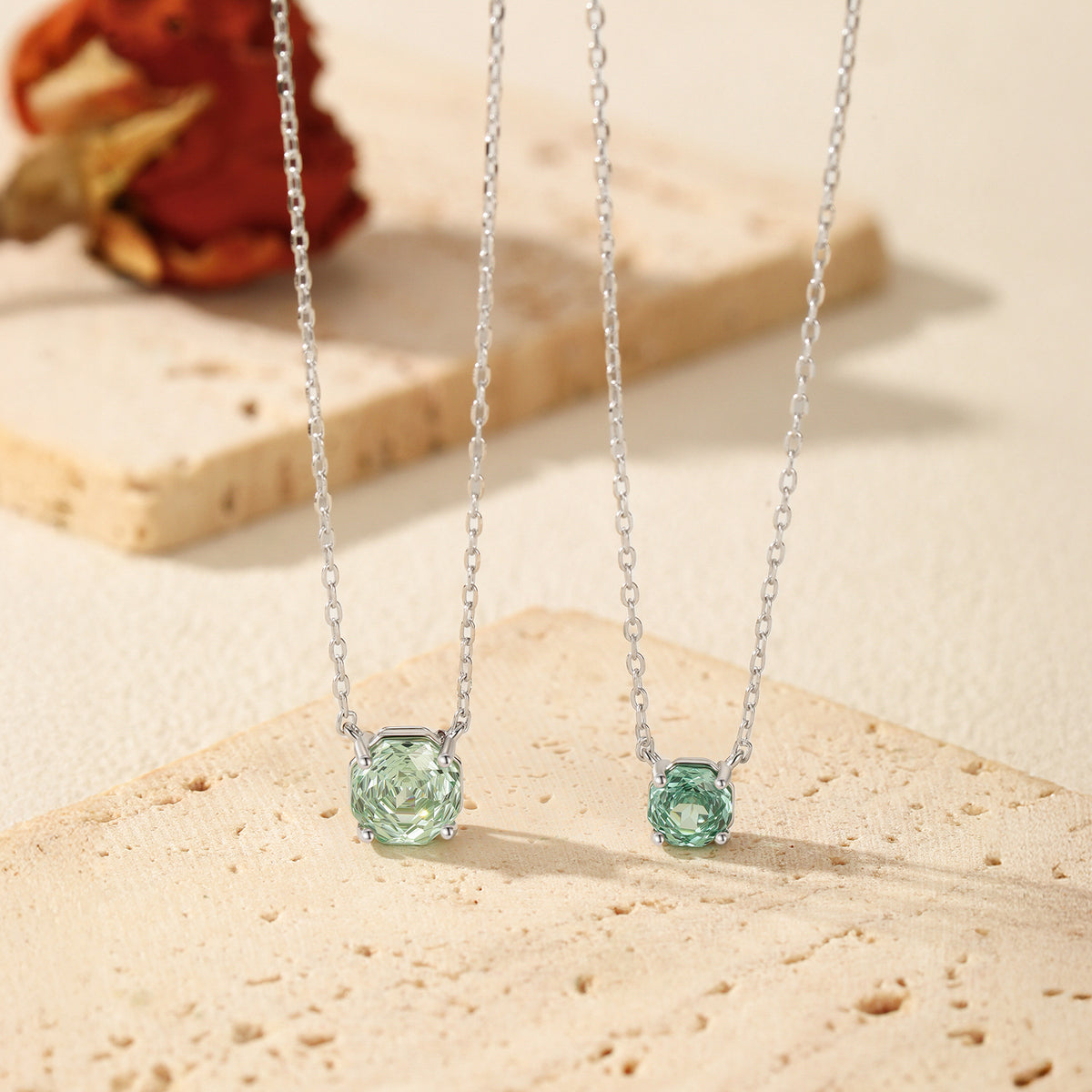 925 Sterling Silver Octagonal Paraiba-Color Rose-Cut Zircon Necklace