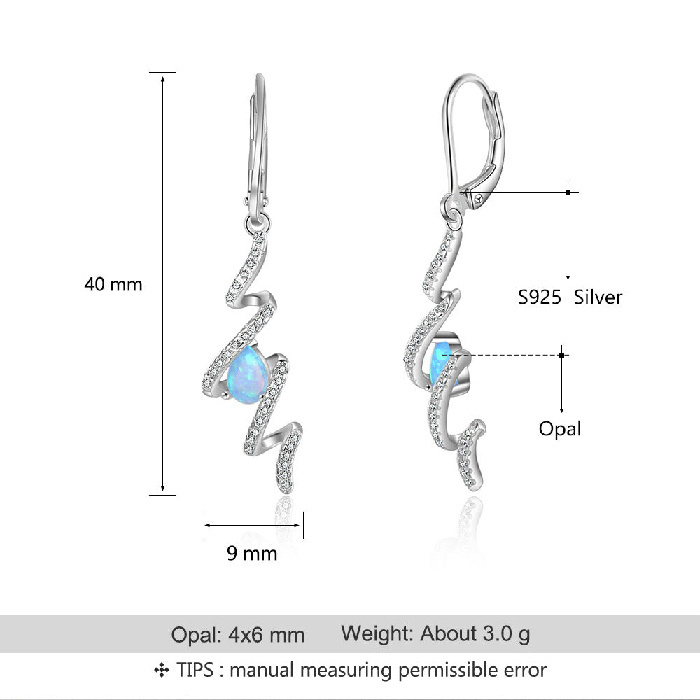 Planderful Jewelry Blue Opal Drop Earrings In Sterling Silver With Zircon Accent For Timeless Glam