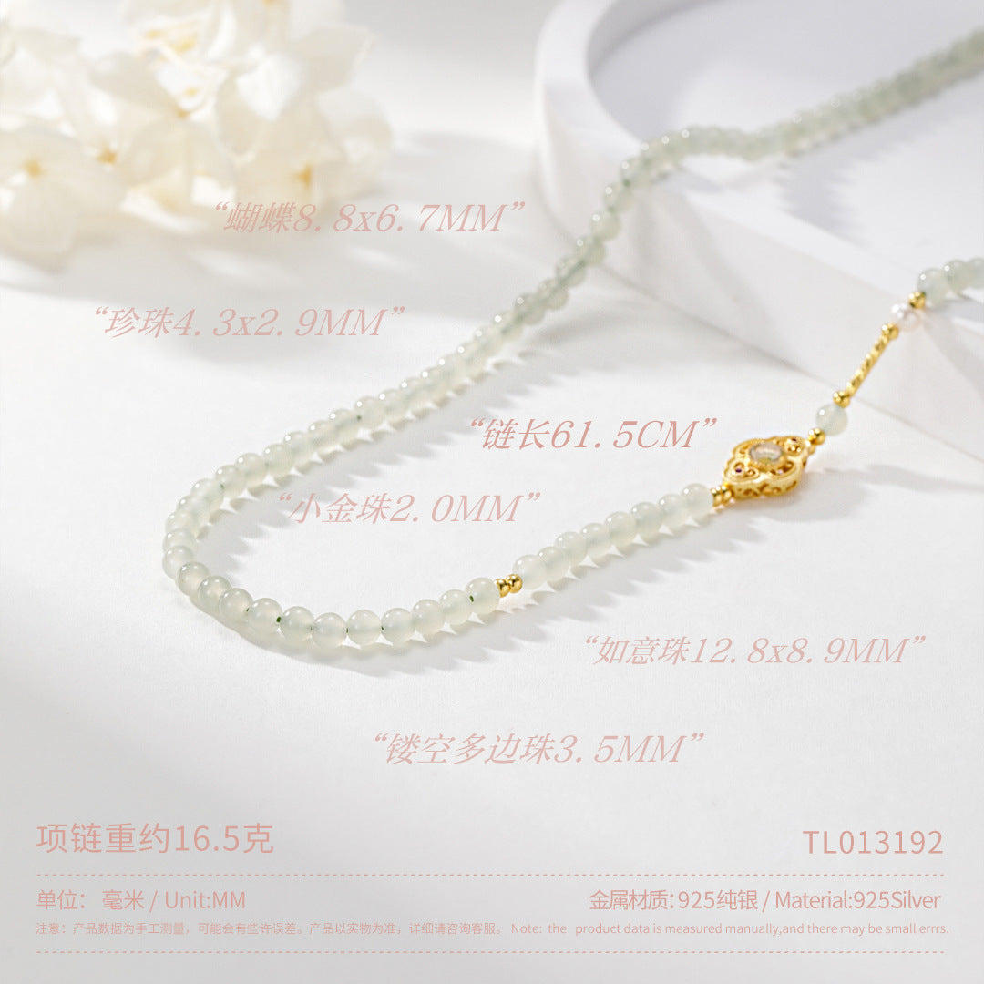 S925 Sterling Silver Hetian Jade Butterfly Necklace