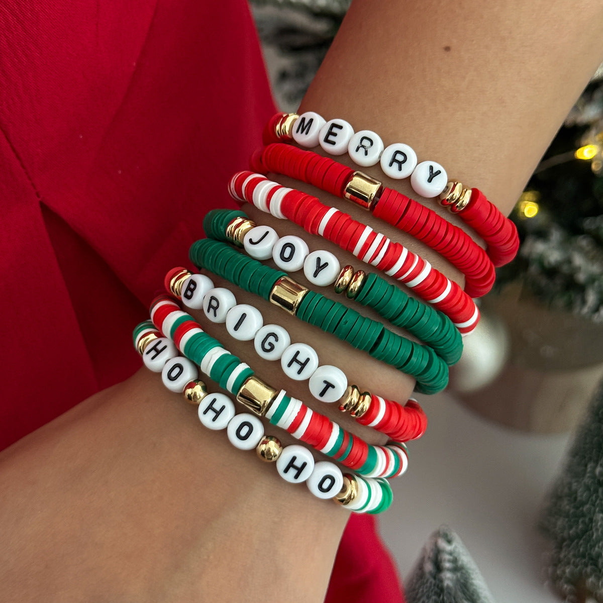 Planderful Collection Vienna Verve Elastic Beaded Christmas Bracelet For Women Gift For Her Festive Statement Jewelry
