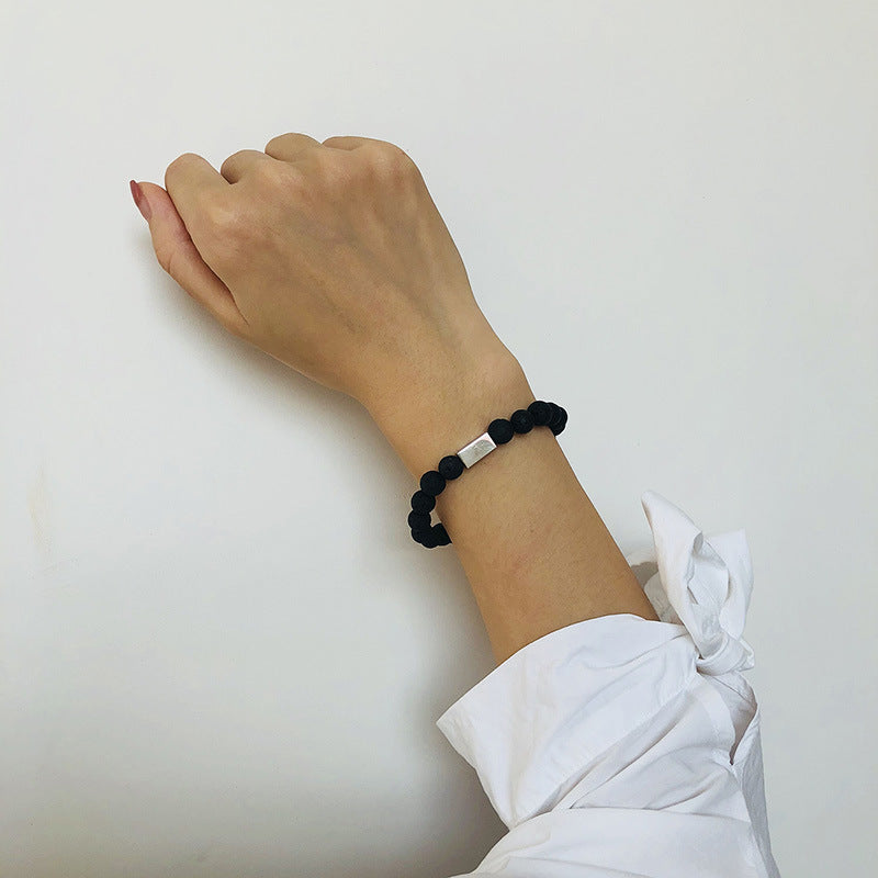 8MM/10MM Volcanic Stone Bracelet with Stainless Steel Square Accessories, Trendy Men's Fashion Bracelet Wholesale for Men