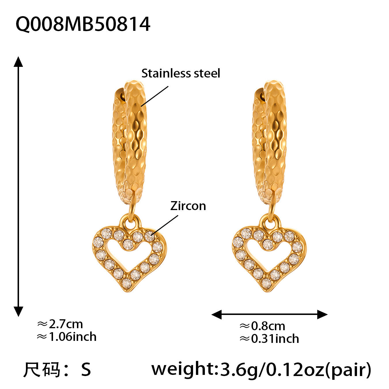 Planderful Peach Heart Hollow Titanium Earrings For Women