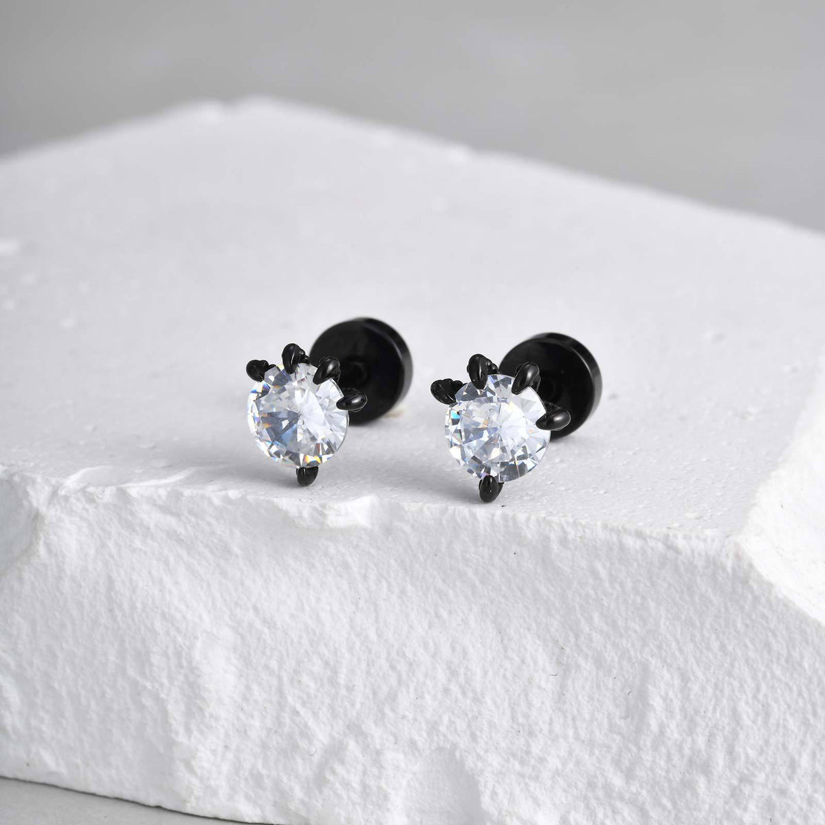 Black-Tone Clear Crystal Stud Earring — Single