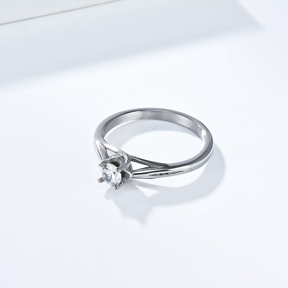 Zircon Ring For Women By Planderful Titanium Steel Inlaid 18K Gold Sparkle Wedding Proposal Jewelry