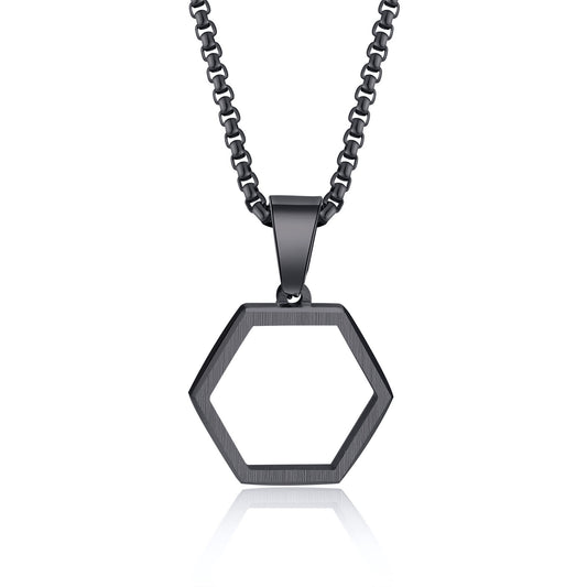 Boys Necklace Accessories Trendy Simple Pendant Hip Hop Geometric Hexagon Necklace
