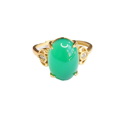 Green Chalcedony Zircon Vintage Ring with Sterling Silver