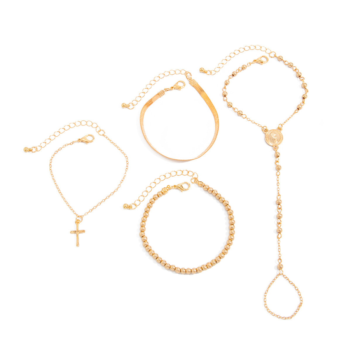 Hip Hop Spice Girls Style Cross Pendant With Finger Bracelet Set Ccb