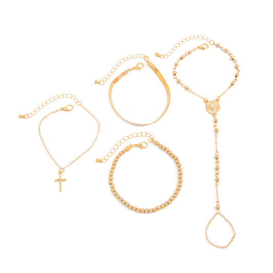 Hip Hop Spice Girls Style Cross Pendant With Finger Bracelet Set Ccb
