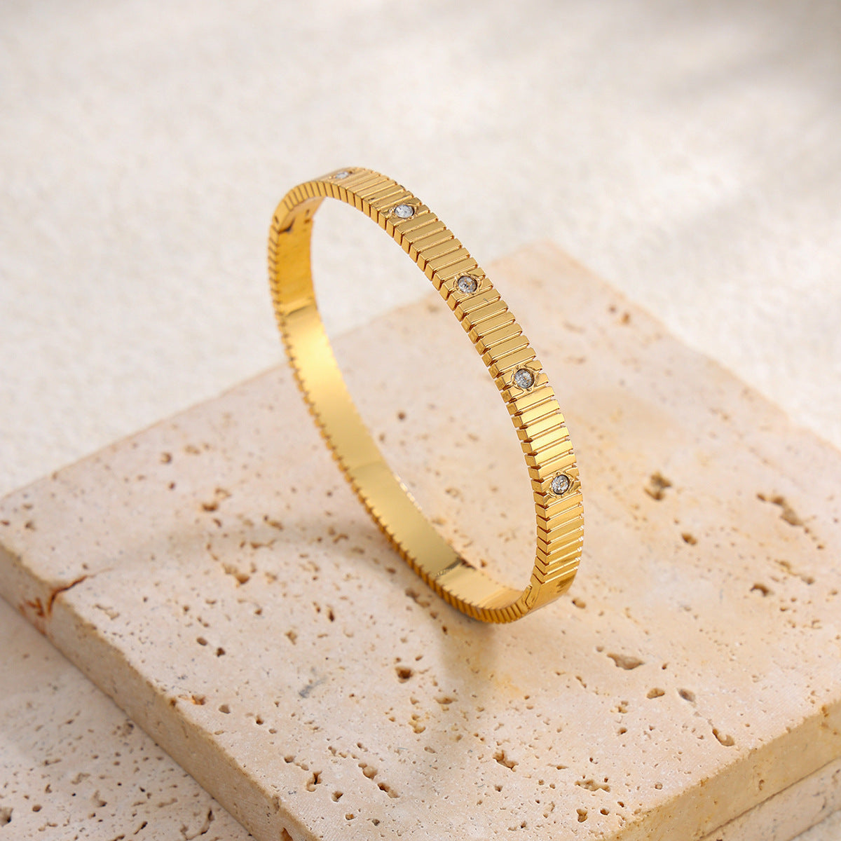 Stainless Steel Vertical Pattern Inlaid Zircon Bracelet Slightly Inlaid Zircon Square Gemstone