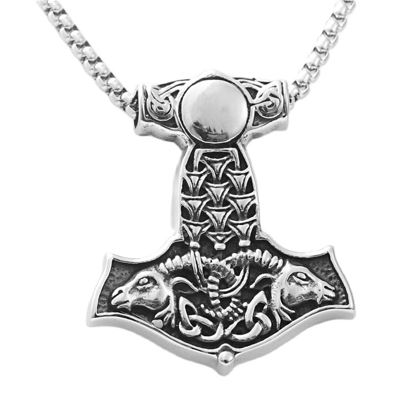 Titanium Steel Viking Raytheon Hammer Pendant Necklace - Retro Punk Style for Men