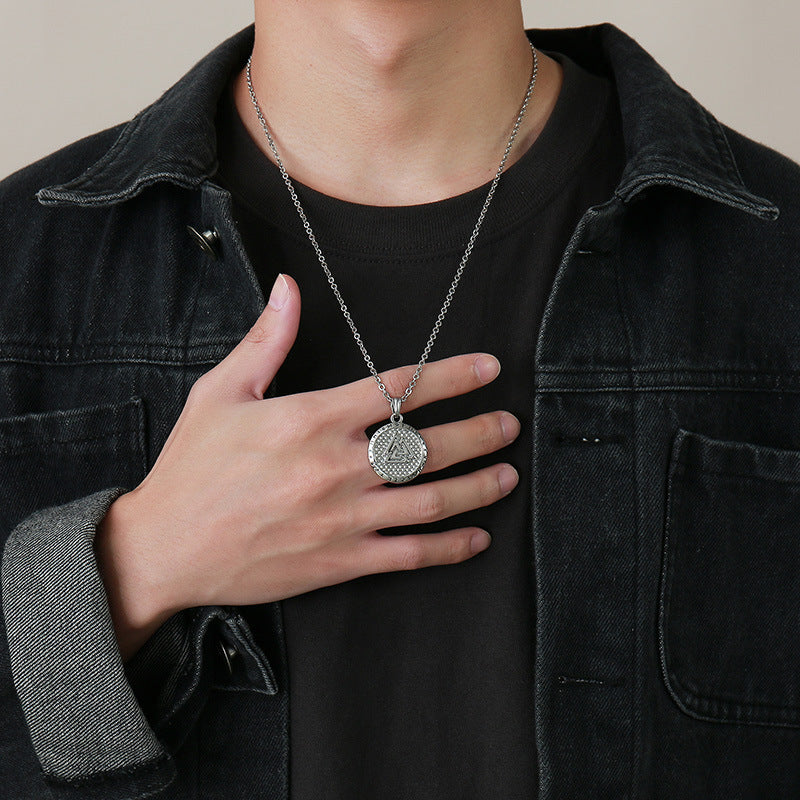 Stainless Steel Viking Pendant Black Men's Round Necklace