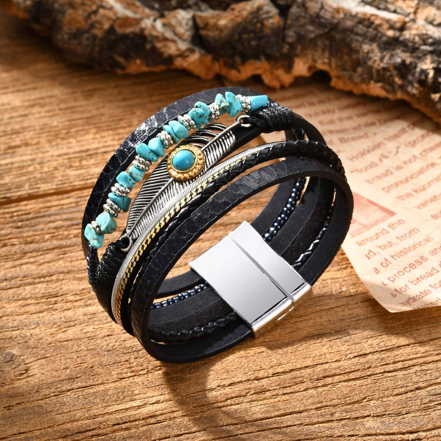 Planderful Durable Feather Turquoise Alloy Bracelet For Men