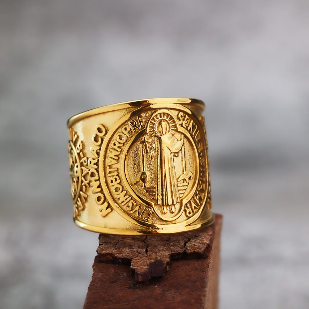 Vintage Wide Edge Titanium Steel Ring for Men Fashion Jewelry