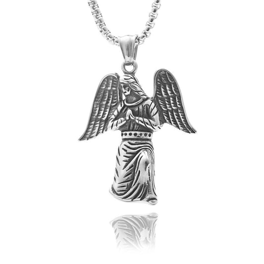 Titanium Steel Angel Wings Pendant Necklace for Men - Retro Punk Style