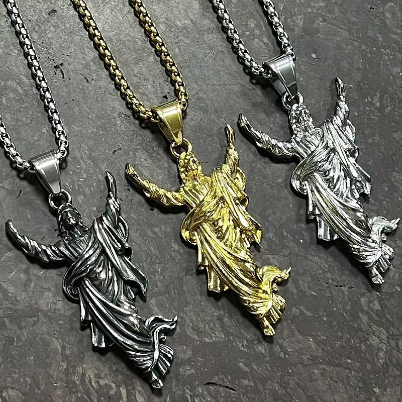 Planderful Everyday Genie Hip Hop Jesus Portrait Pendant Necklace Premium Stainless Steel Gold Plated For Hip Hop Fans