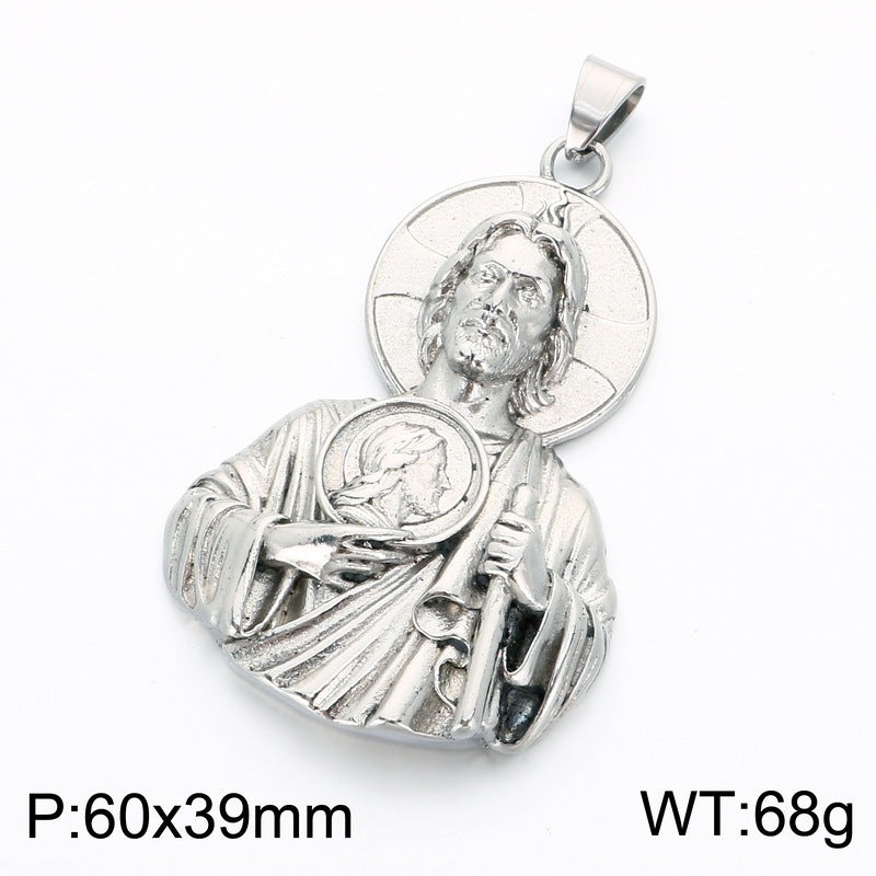 Dark Wind Double Sickle Reaper Pendant Angel Portrait Pendant Two-Sided Buddha Head Stainless Necklace