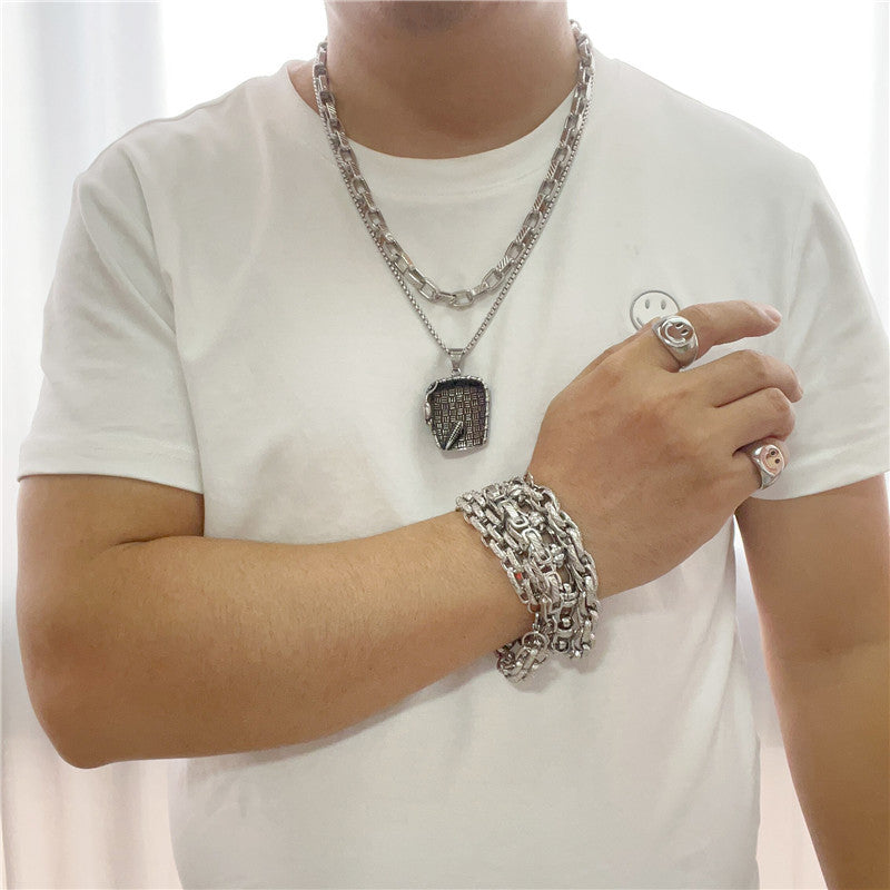 Titanium Steel Retro Dustpan Pendant Necklace for Trendy Men and Women