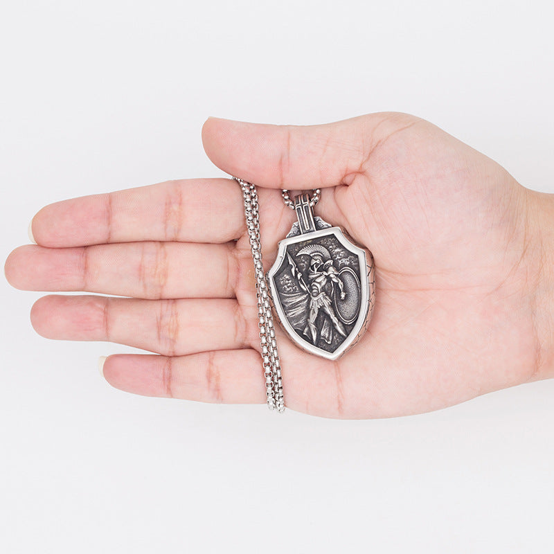 Steel Necklace - Vintage Angel Cross Shield