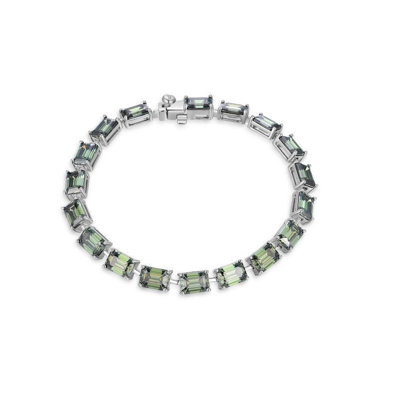 Planderful Moissanite Tennis Bracelet Emerald Cut 5x7mm Gleaming Green S925 Sterling Silver for Hip Hop Fans