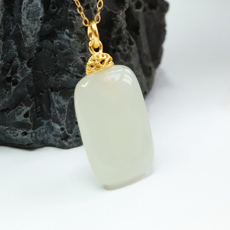 S925 Sterling Silver Rectangular Hotan Jade Pendant Necklace from the Planderful Collection