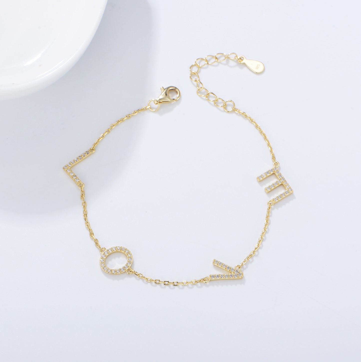Love English Alphabet Zircon Sterling Silver Bracelet Zircon