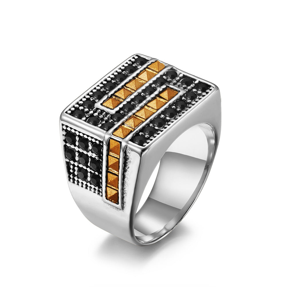 Export Zircon- Men's Stainless Steel Ring – Plated With 18k Gold