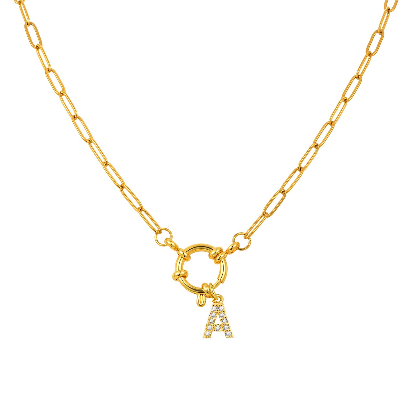 Name Letter Stainless Steel Small Square Chain Bubble Buckle Copper 26 Letter Necklace