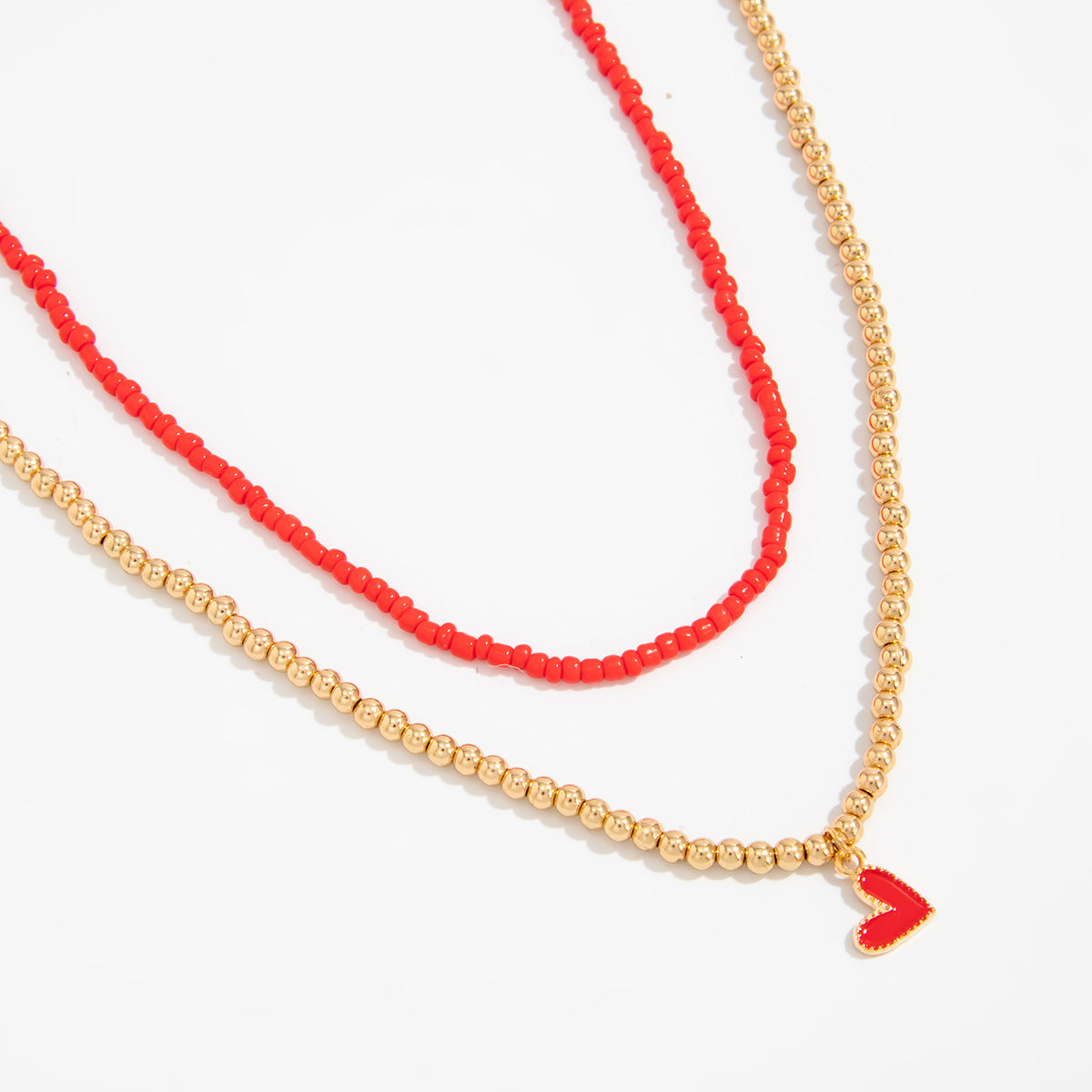 Heart & Rice Bead Layered Necklace