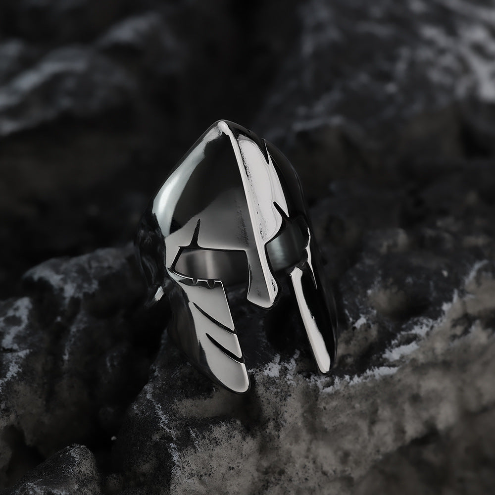 Viking Warrior Ring for Men Durable Titanium Steel Smooth Mask Design by Planderful