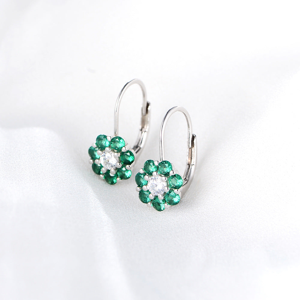 Retro Color Zircon Flower Ear Buckle Earrings Style Earrings High-End Earrings