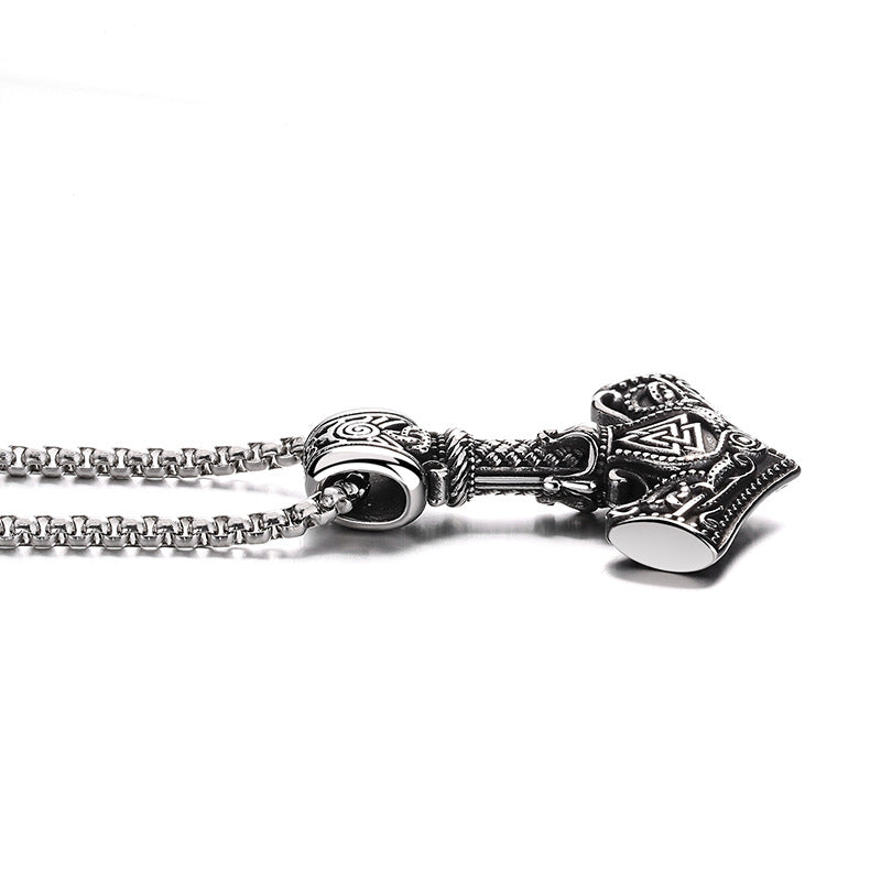 Titanium Steel Necklace - Vintage Nordic Thor's Hammer Pendant For Men Everyday Wear