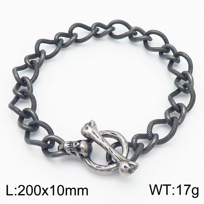 Punk Dark Wind Titanium Steel Bone Ot Buckle Bracelet – & Antique Unisex