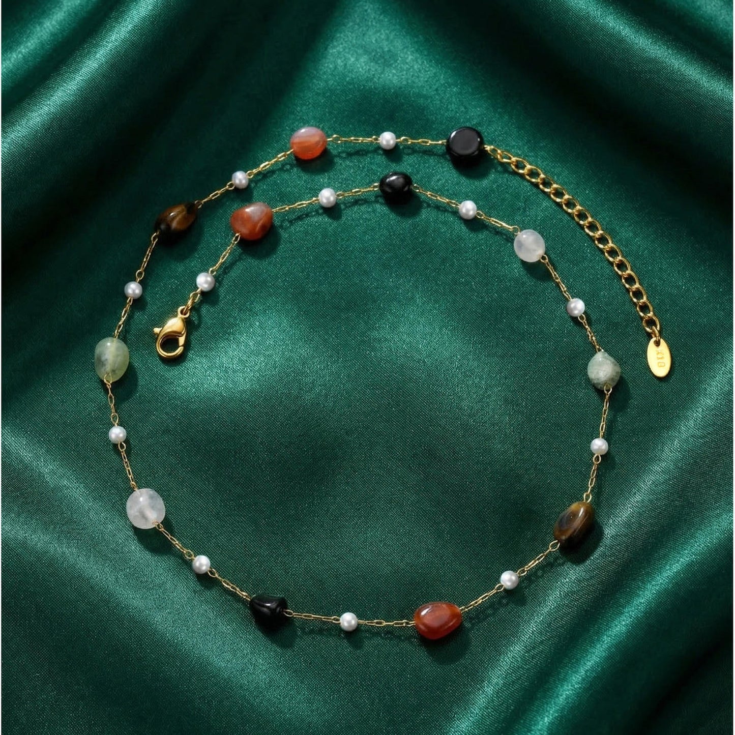 Stainless Steel Imitation Pearl Natural Stone Bead Spacer Elegant Collarbone Chain Necklace