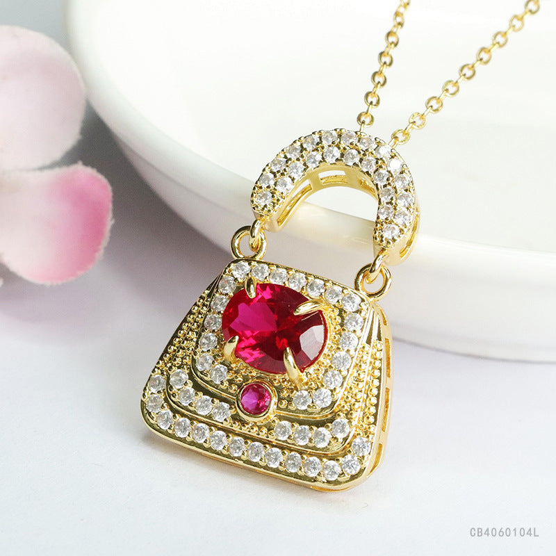 Lab-Grown Ruby Handbag Pendant — No Chain
