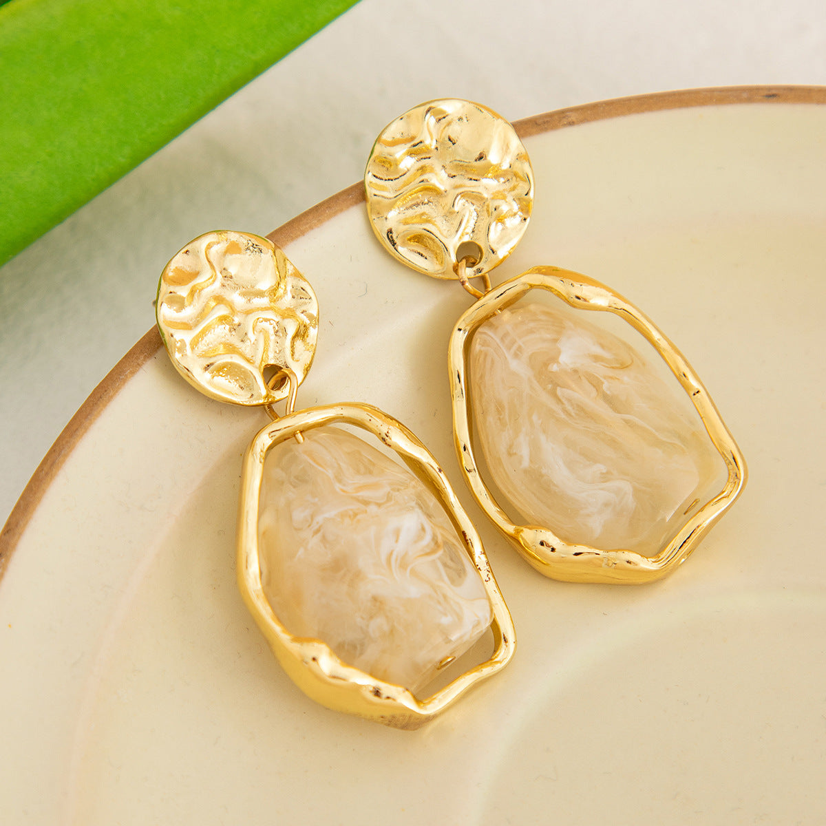Planderful Imitation Pearl Earrings, Liquid Metal Pleated Studs, Irregular Design, Statement Jewelry for Modern Women