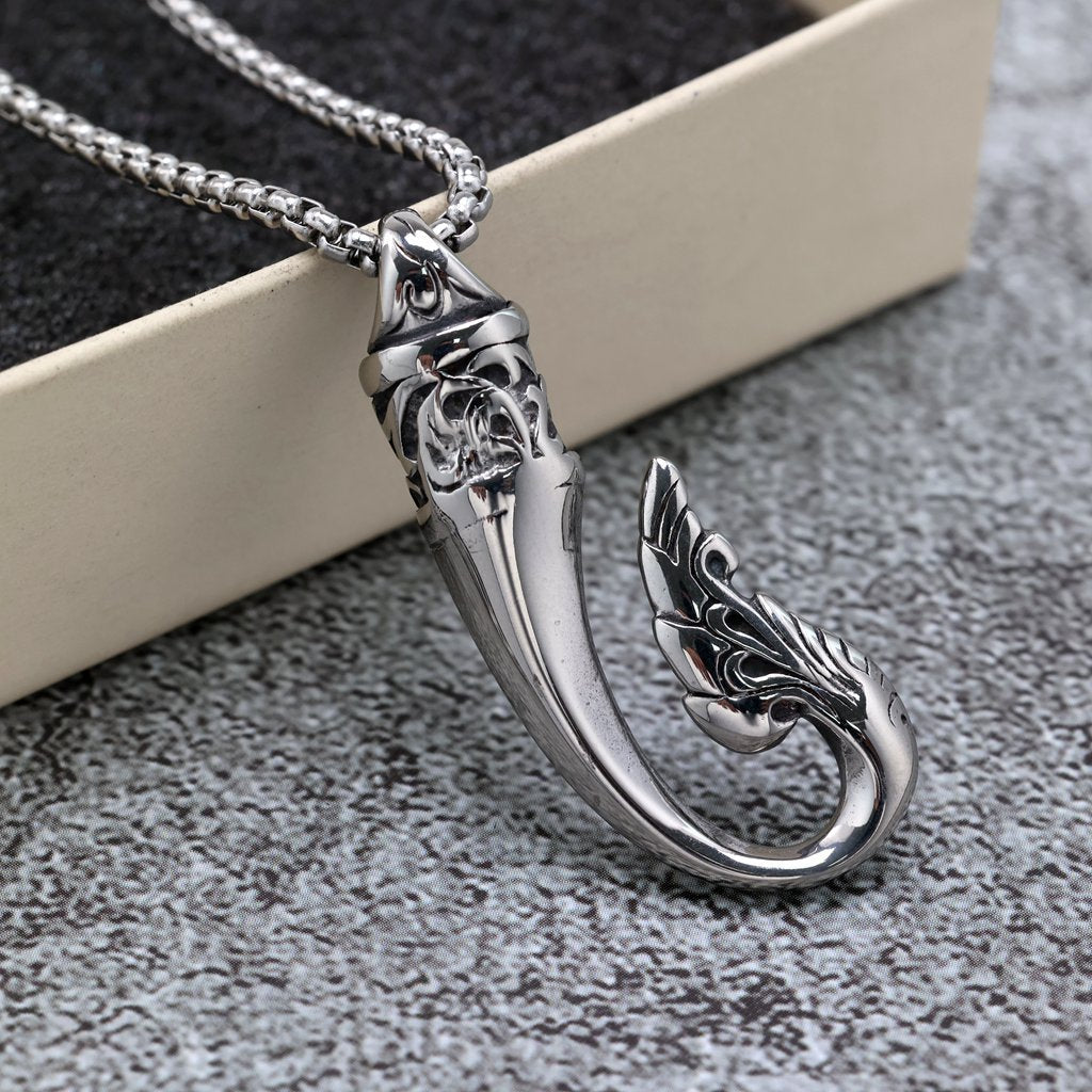 Planderful Retro Unisex Stainless Steel Fish Hook Pendant Necklace Personalized For Men And Women