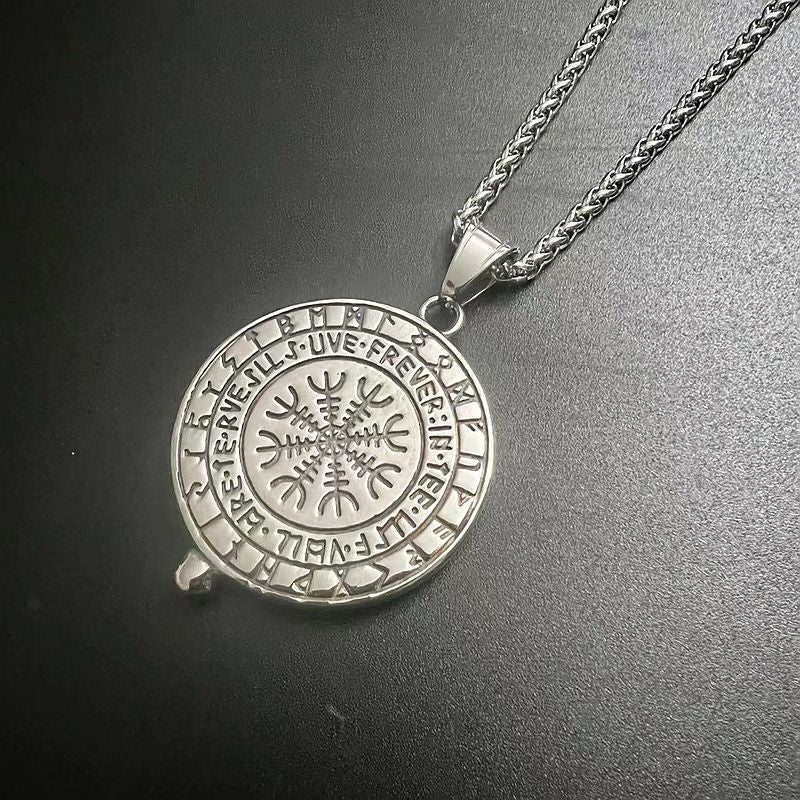 Steel Necklace - Vintage Nordic Viking Raven Tomahawk Pendant For Men With Polished Gold Plated Finish