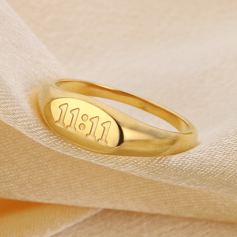 Minimalist Oval 11:11 Titanium Steel Seal Ring, Lucky Number Stainless