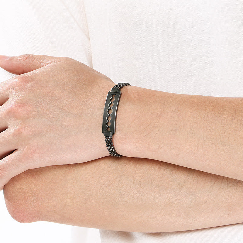 Men's Daily – Minimalist Woven Chain Curved Bar Blade Stainless Steel Bracelet Men