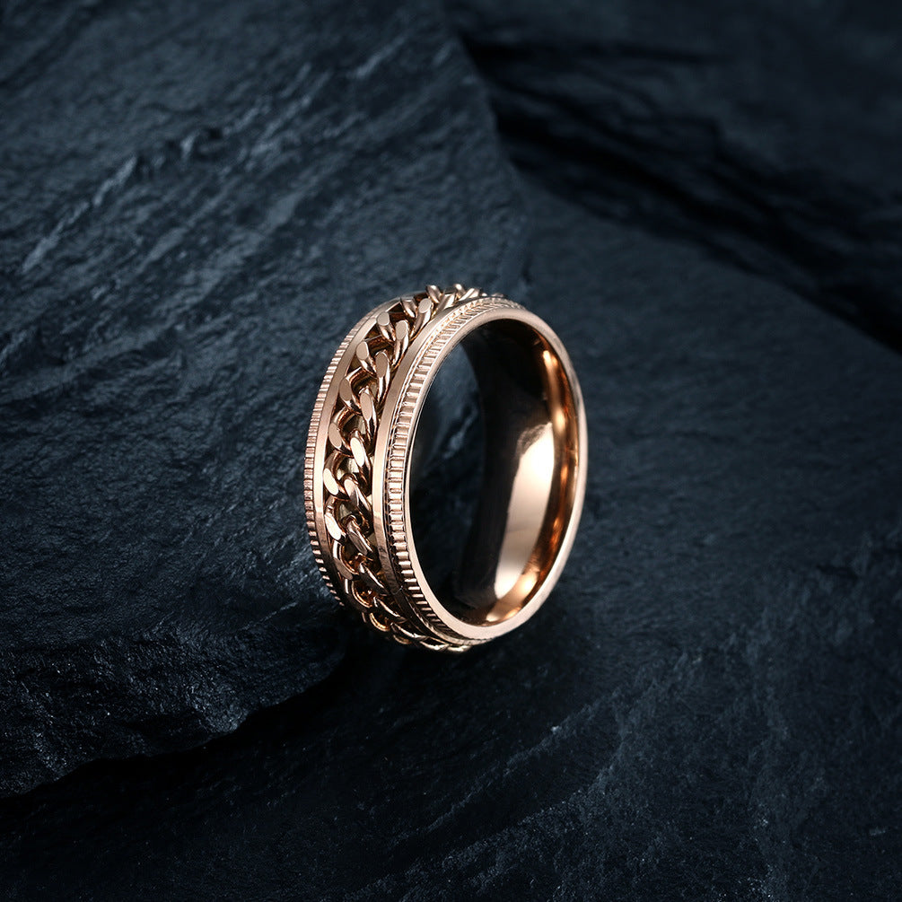 Planderful Titanium Steel Chain Ring Rotatable Design For Men Hip Hop Street Fashion Jewelry