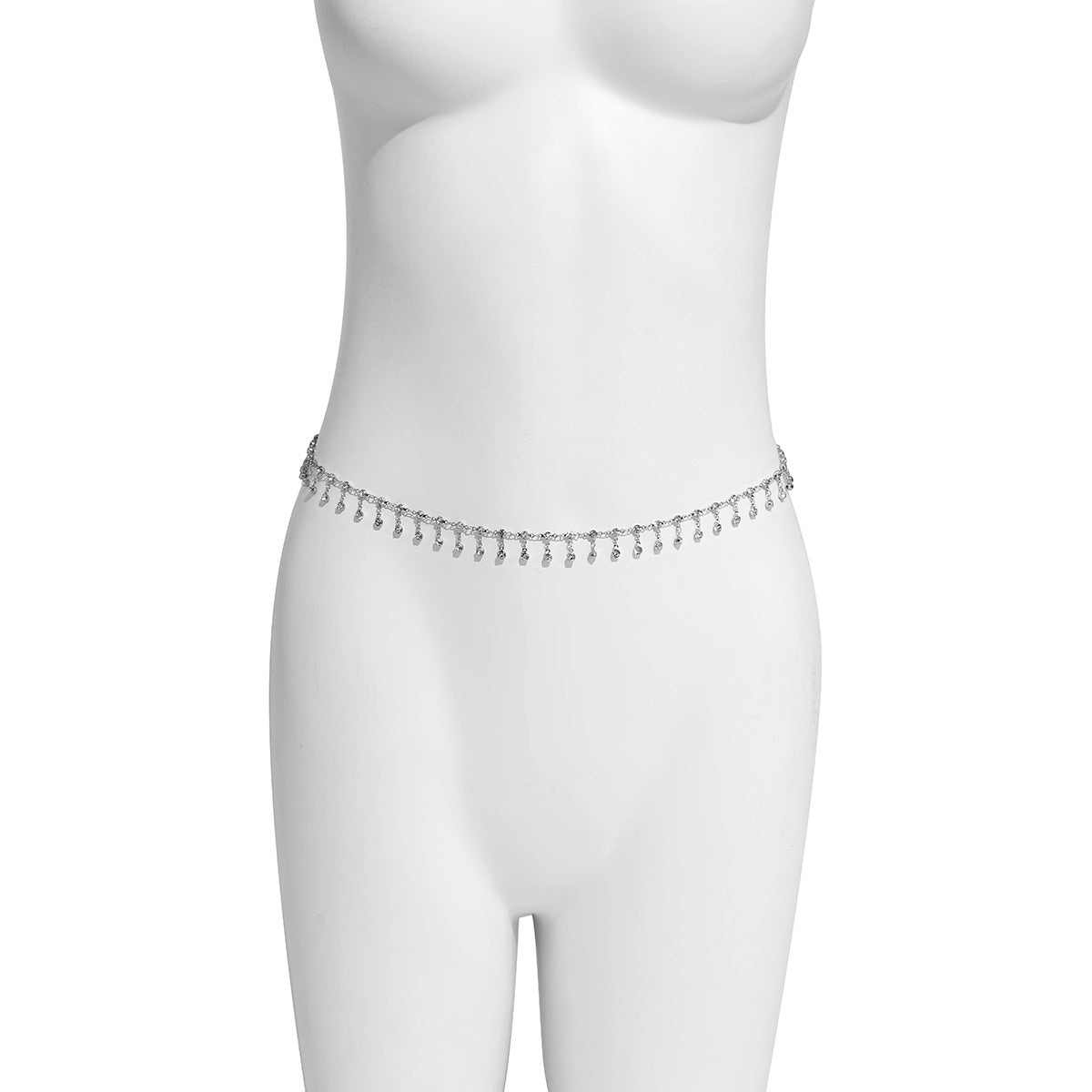 Chic Rhinestone Tassel Bikini Body Chain and Waist Chain Set with Geometric Design