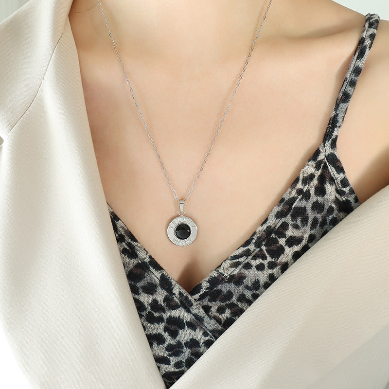 Exquisite White Shell Cat Eye Pendant Necklace with Round English Letter Label - Collarbone Jewelry Accessory