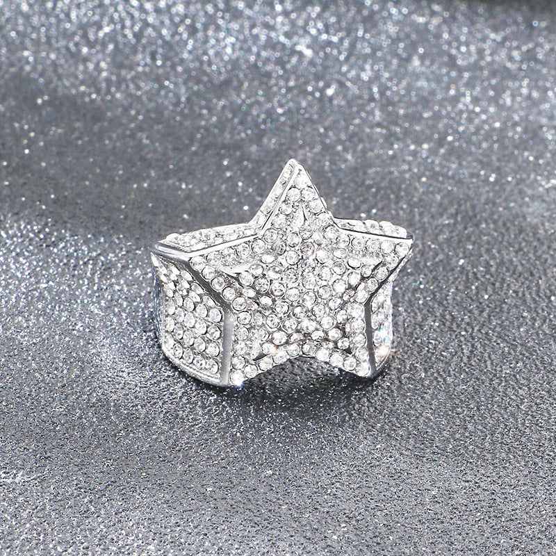Hip-Hop Nightclub Wide Square Inlaid With Zircon Wrench Finger, Cool Zircon Pentagram Titanium Ring