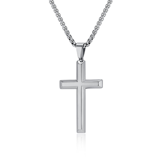 Simple Bevel Neutral Wind Cross Necklace for Men and Women