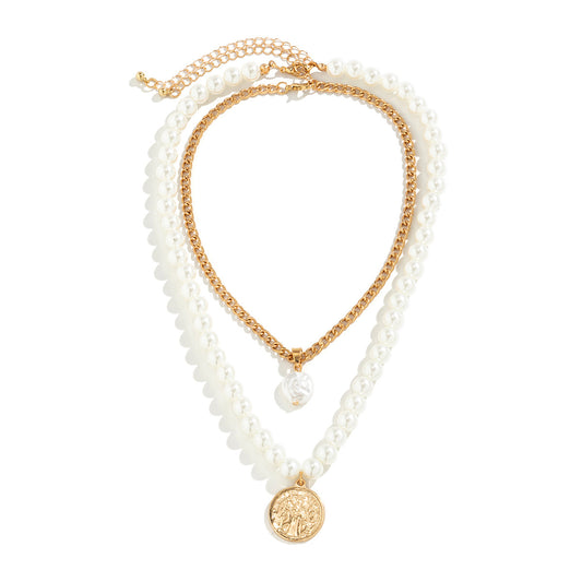 European and American Jewelry Collection, Embossed Pendant, Geometric and Special-shaped Imitation Pearl Necklace