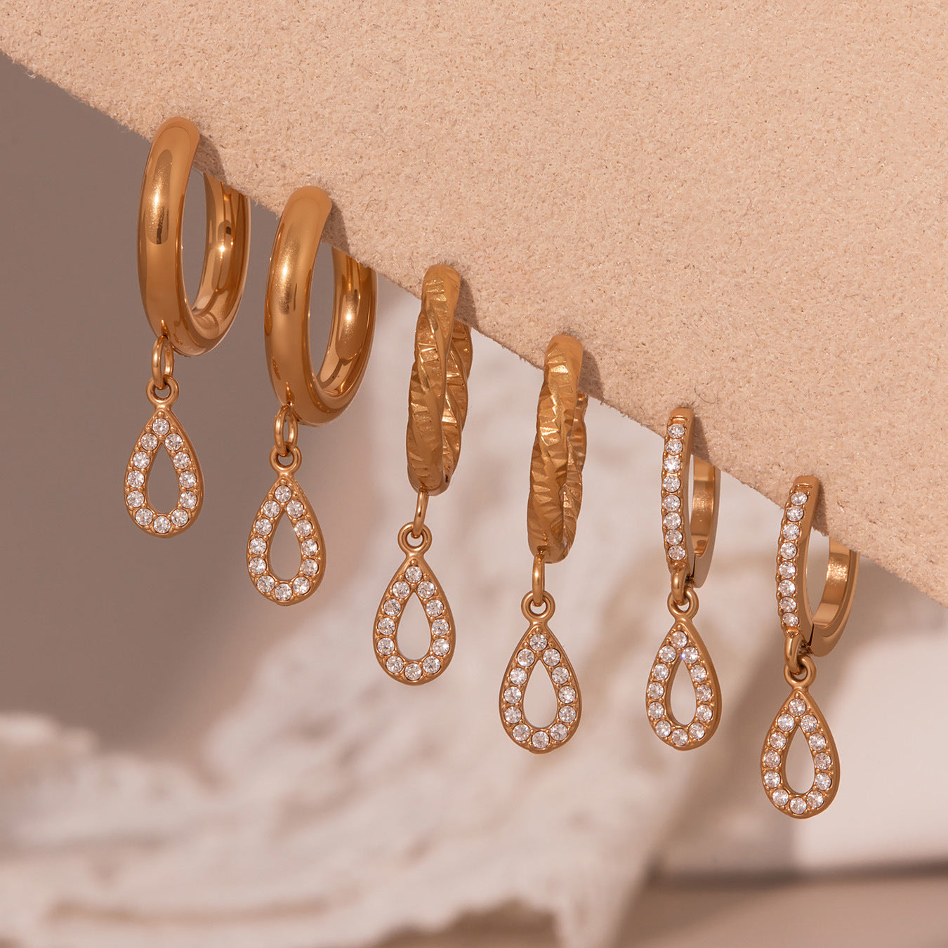 Planderful Zircon Earrings Titanium Steel Double Ring Women